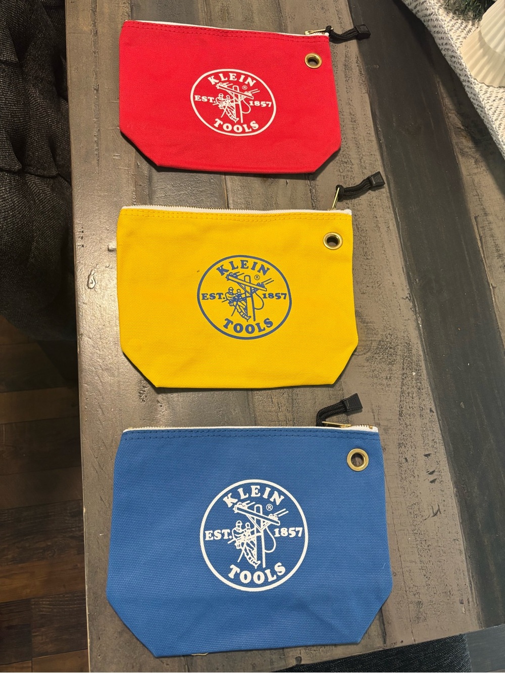 Klein Tools Canvas Zip Pouches - Red, Yellow, Blue 6 pack